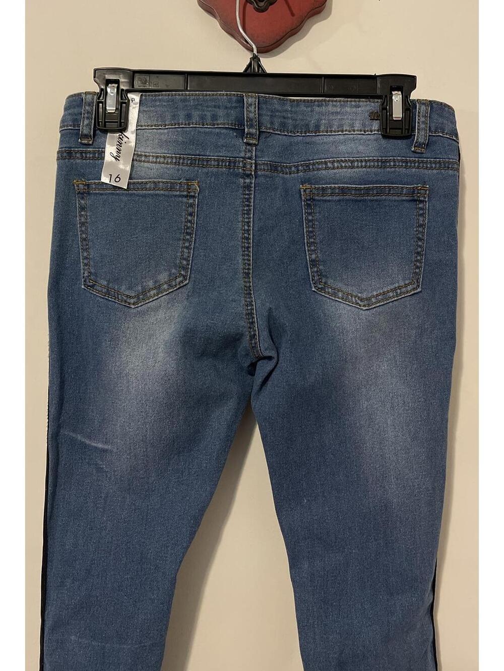 Teen Gs NY Sz 16 Girls Blue Striped Skinny Distressed Denim Jeggings NWT! M1232 - Picture 7 of 9
